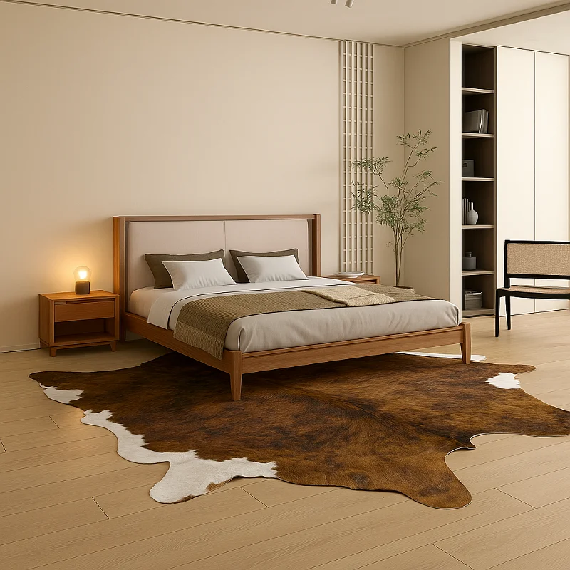Cow Hide Rug in Bedroom