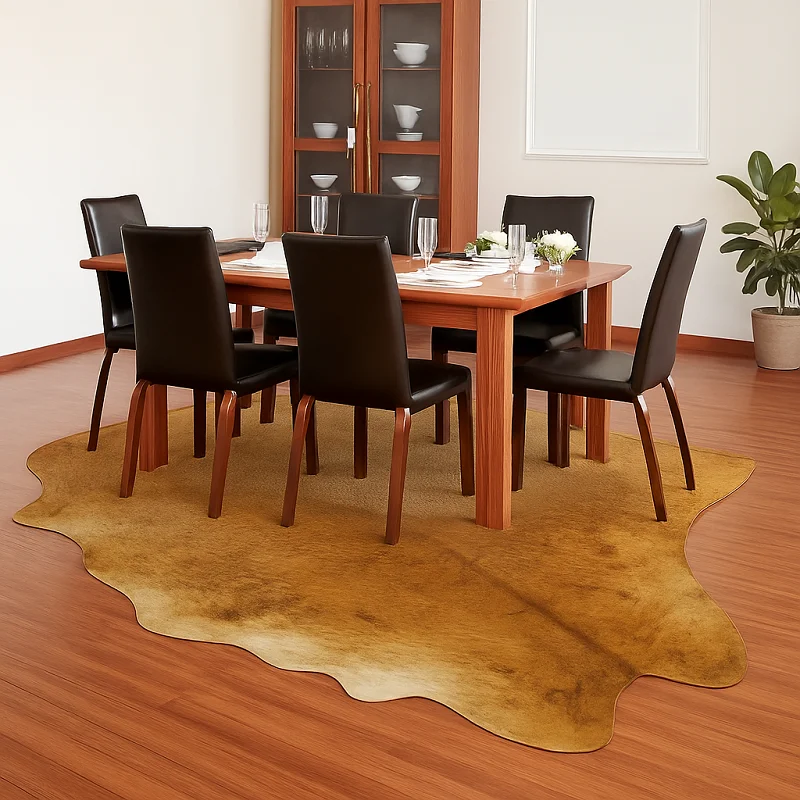 Cow Hide Rug in Dining Room