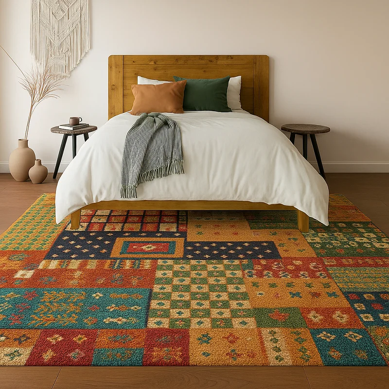 Patch Work Rug in Bedroom