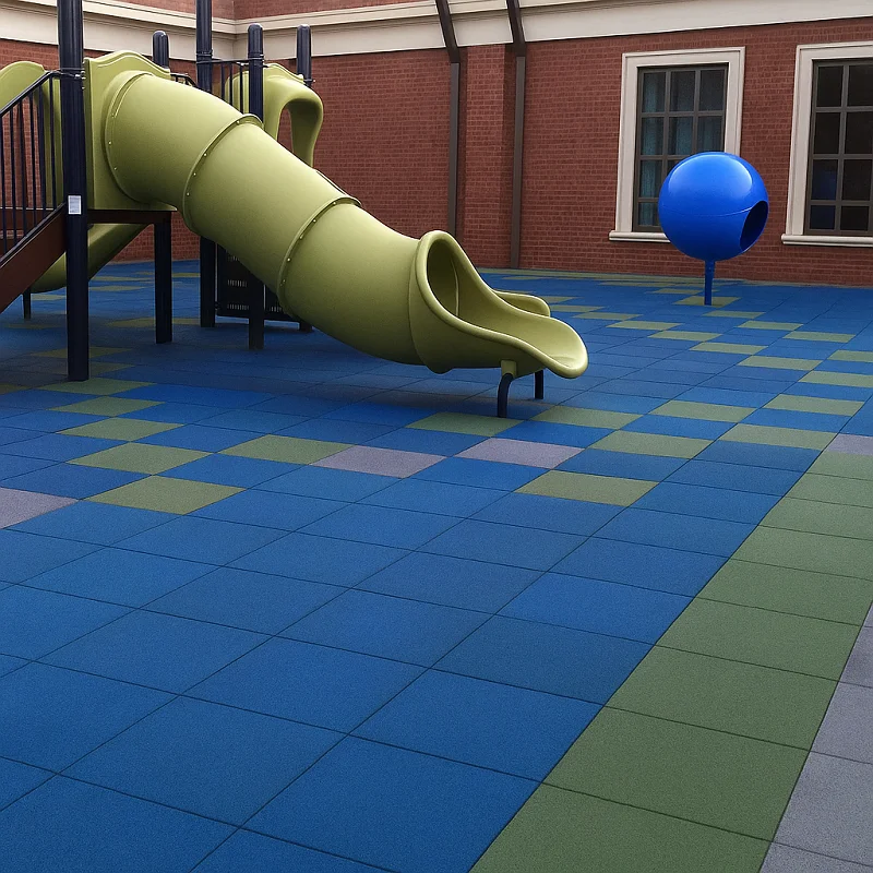 Rubber Playground Tiles in School