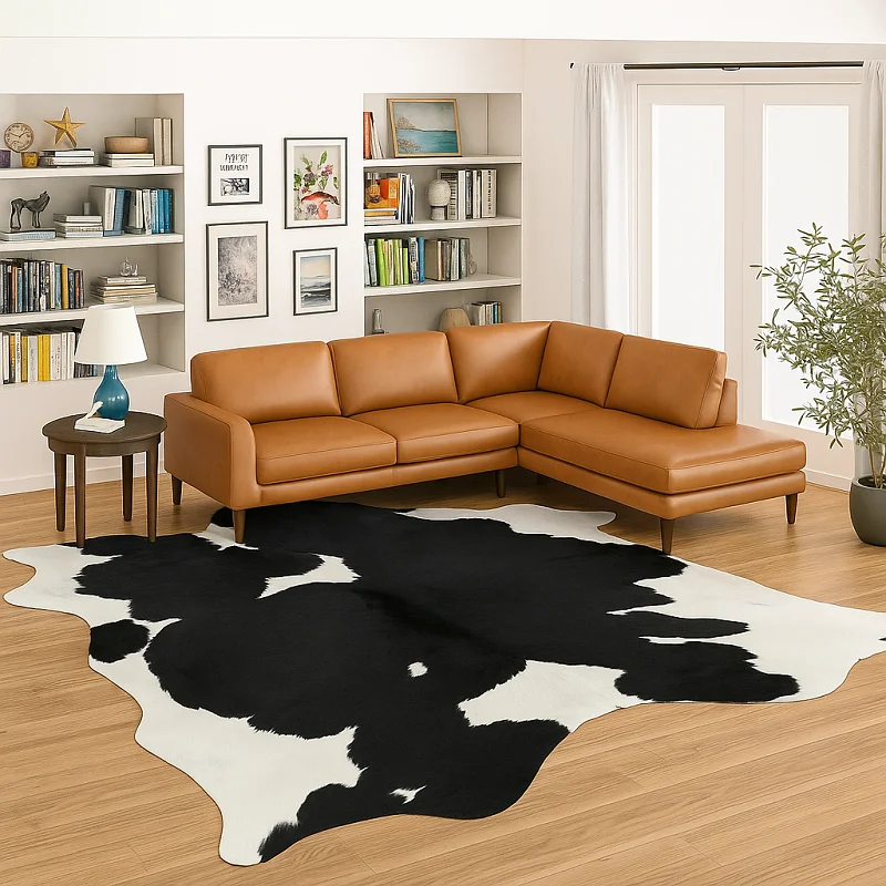 Cow Hide Rug in Living Room