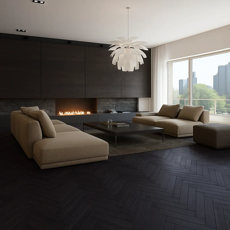 Herringbone Flooring in Living Room