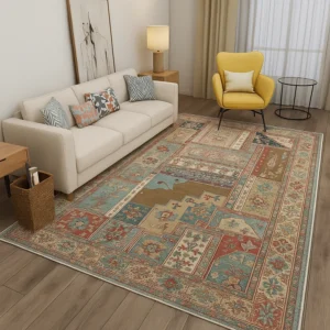 Patch Work Rug in Living Room
