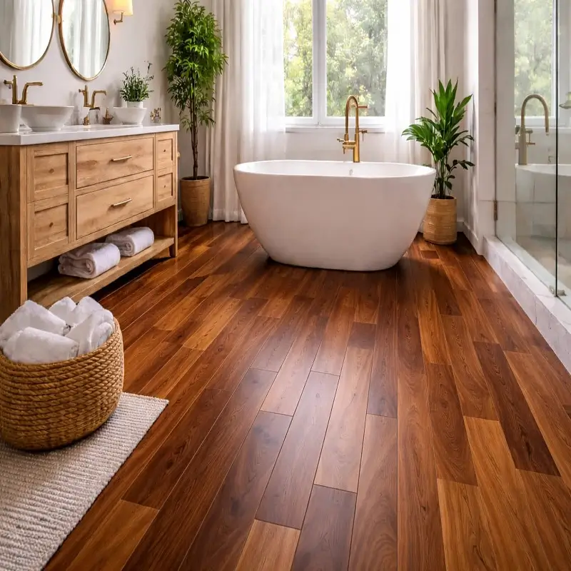 Ash Wood Flooring in Bathroom
