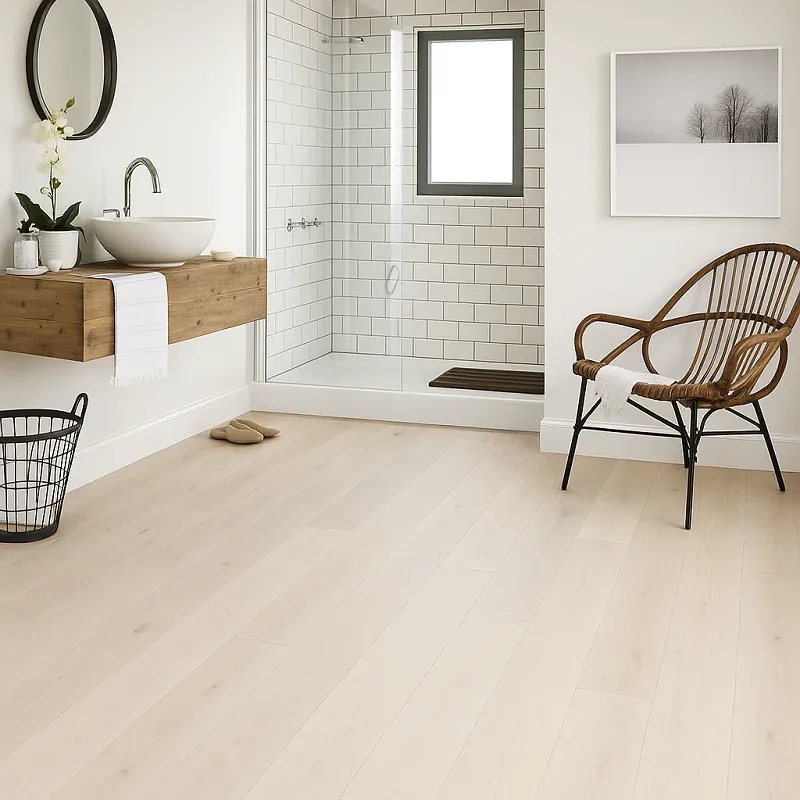 Birch Hardwood Flooring in Bathroom