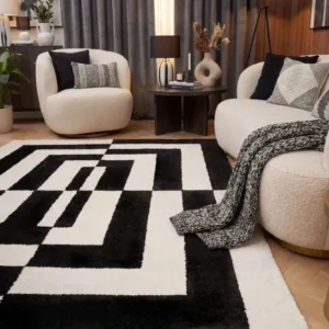 Black and White Carpet in Living Area