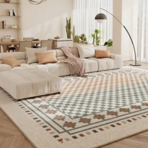 Checkered Rugs in Living Room