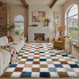 Checkered Rugs in Living Room