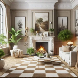 Checkered Rugs in Living Room