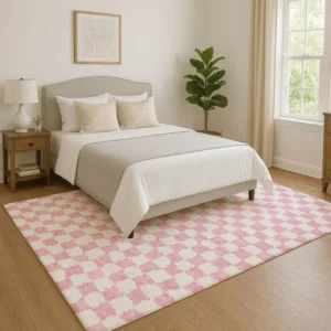 Checkered Rugs in Living Room