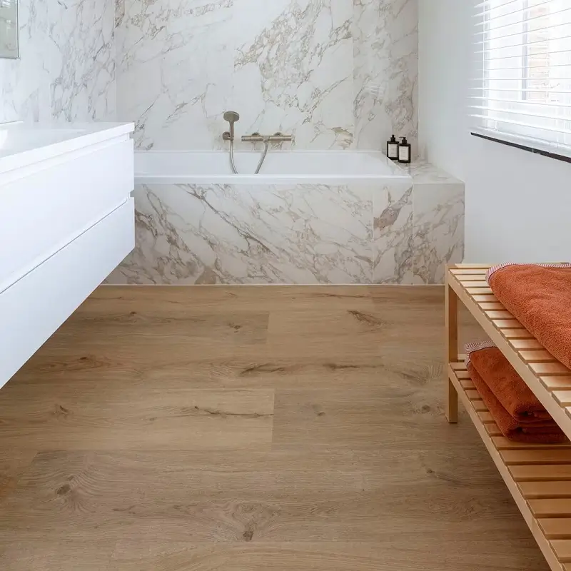 Distressed Wood Flooring in bathroom