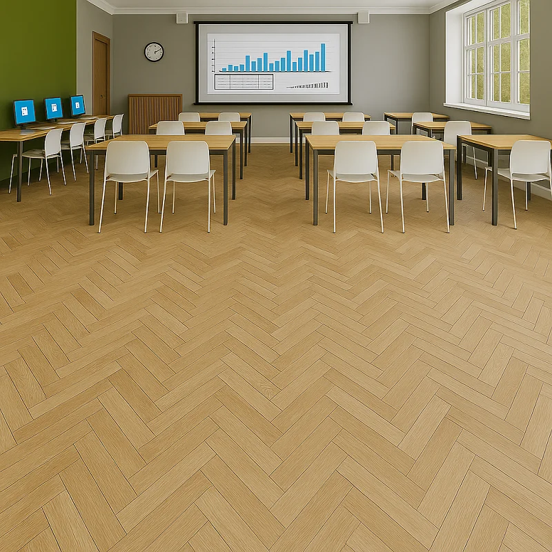 Oak Parquet Flooring in classroom