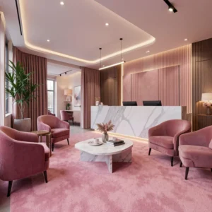 Pink Carpets in Reception Area