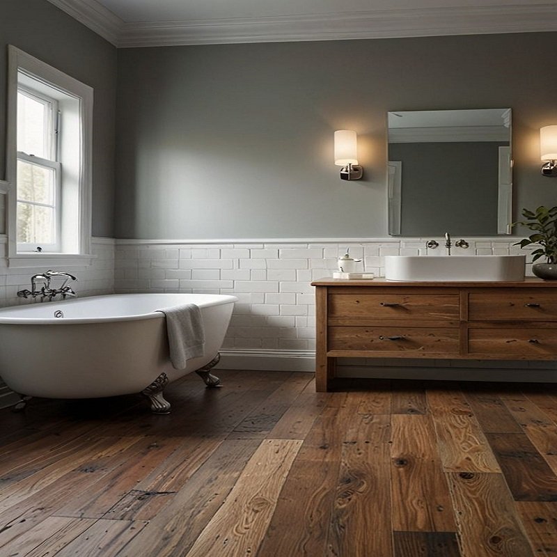 Rustic Wood Flooring in bathroom