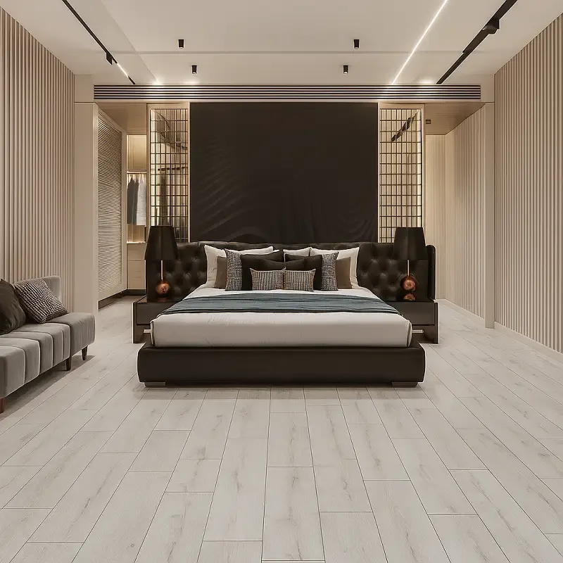 White Wood Flooring in Bedroom