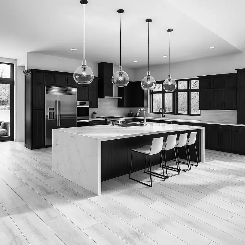 white wood flooring in kitchen