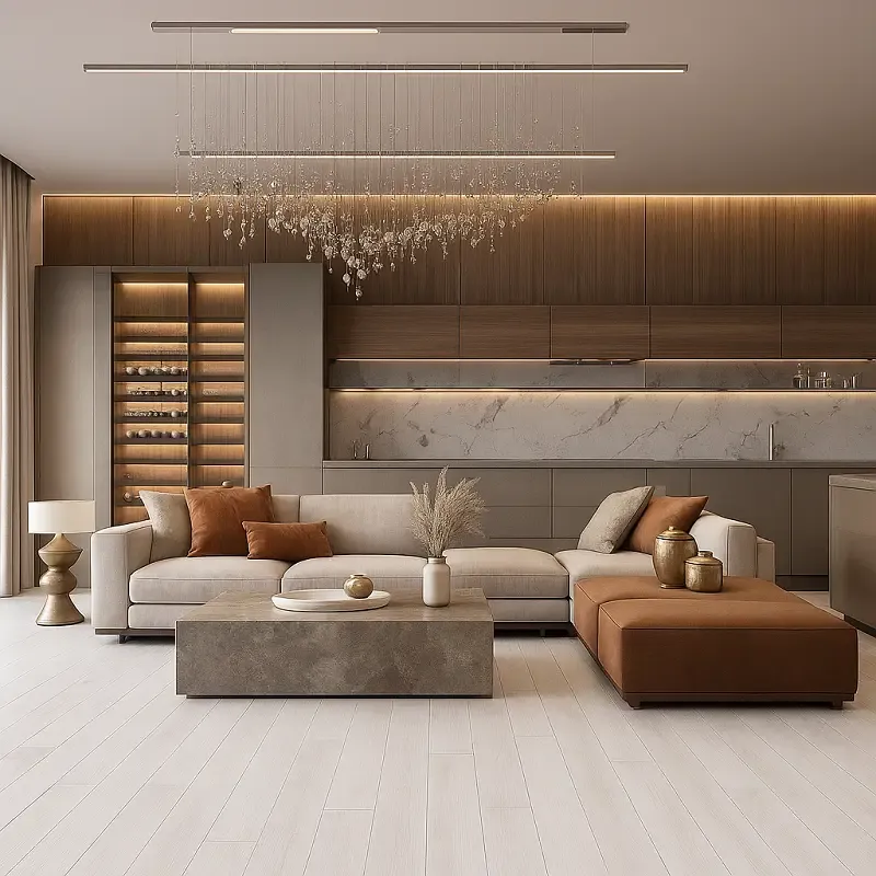 White Wood Flooring in Living Room