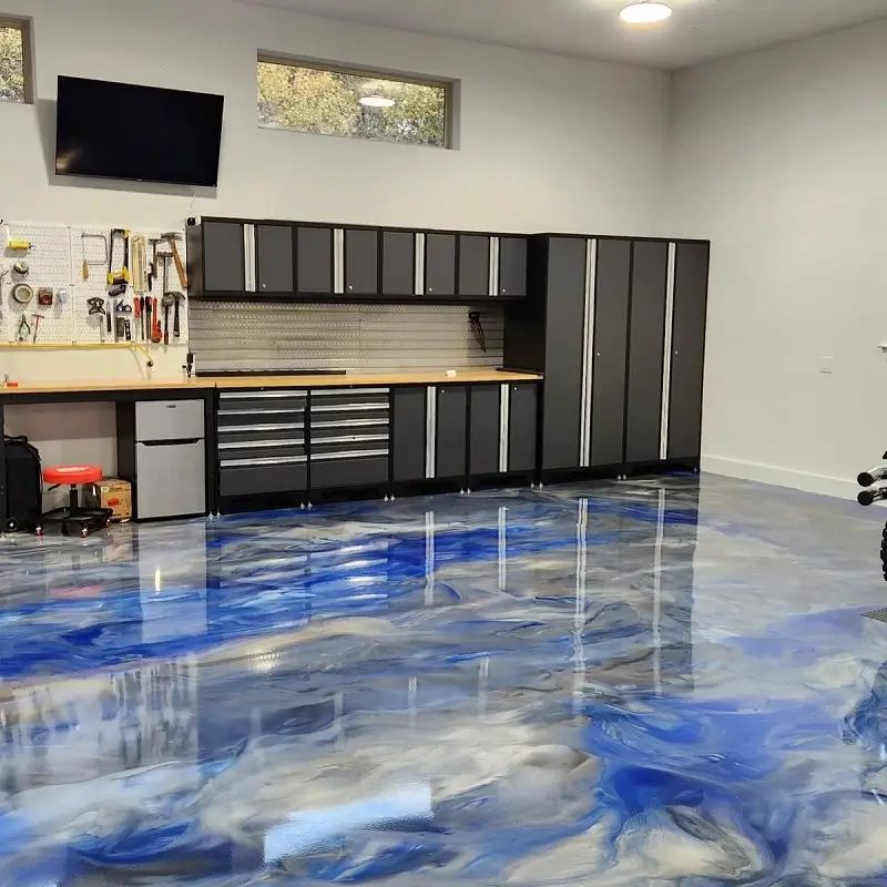 metallic epoxy flooring in garage