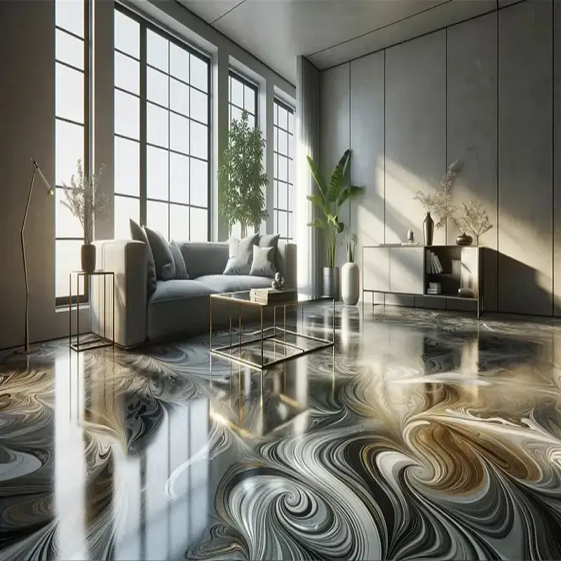 metallic epoxy flooring in living room