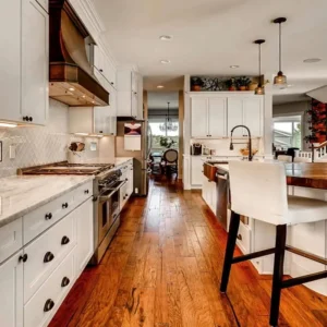 teak wood flooring in kitchen