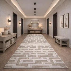 Geometric Rugs in Hallway