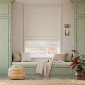 Self Leveling Electric Bijou Linen Latte Roman Blind