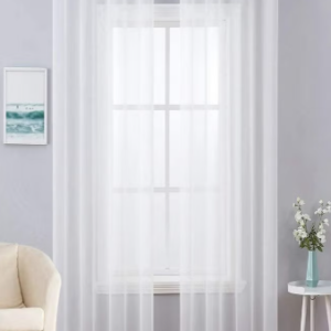 Self Leveling 2 Panels Solid Color White Sheer Curtains