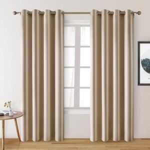 Self Leveling Beige Faux Silk Blackout Curtains