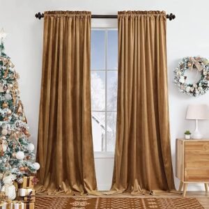 Self Leveling Benedeco Camel Velvet Curtains