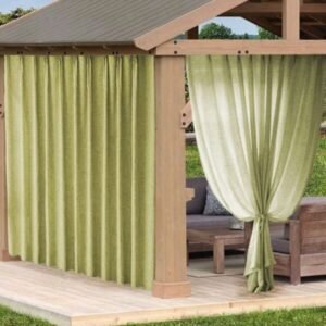Self Leveling Endless Summer Waterproof Sage Olive Green Linen Style Outdoor Heavy Voile Curtain