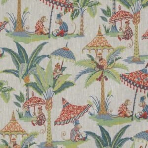 Exotic Monkey Parasol French Linen Fabric