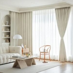 Self Leveling Linen Blend White Blackout Curtains
