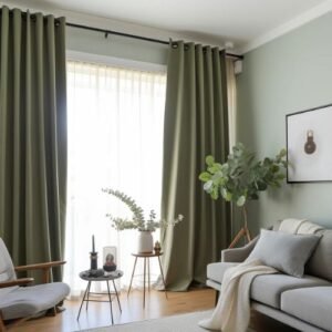 Self Leveling Heavyweight Soundproof Blackout Curtains Vintage Green