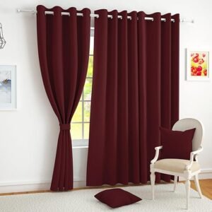 Self Leveling Maroon Eyelet Curtains