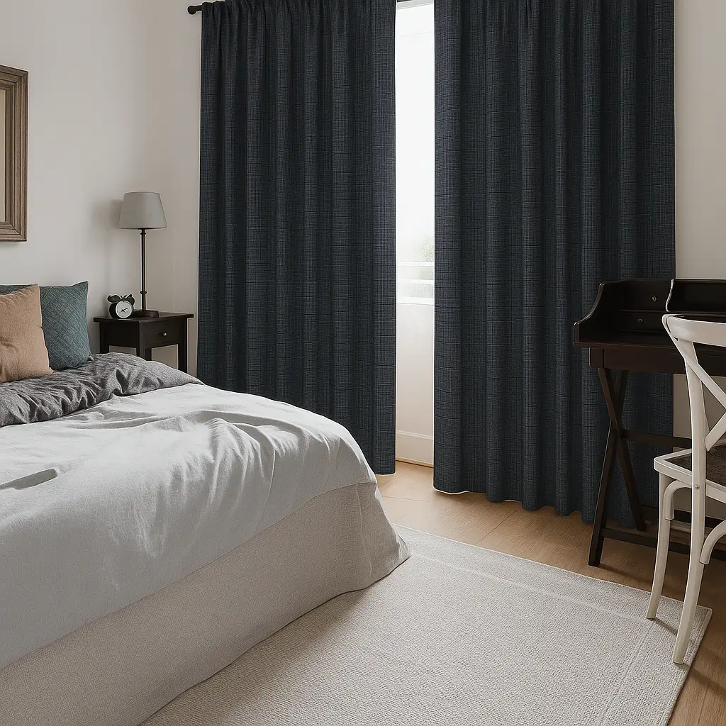 Self Leveling Risala Alcor Denim Blackout Curtains In Bedroom