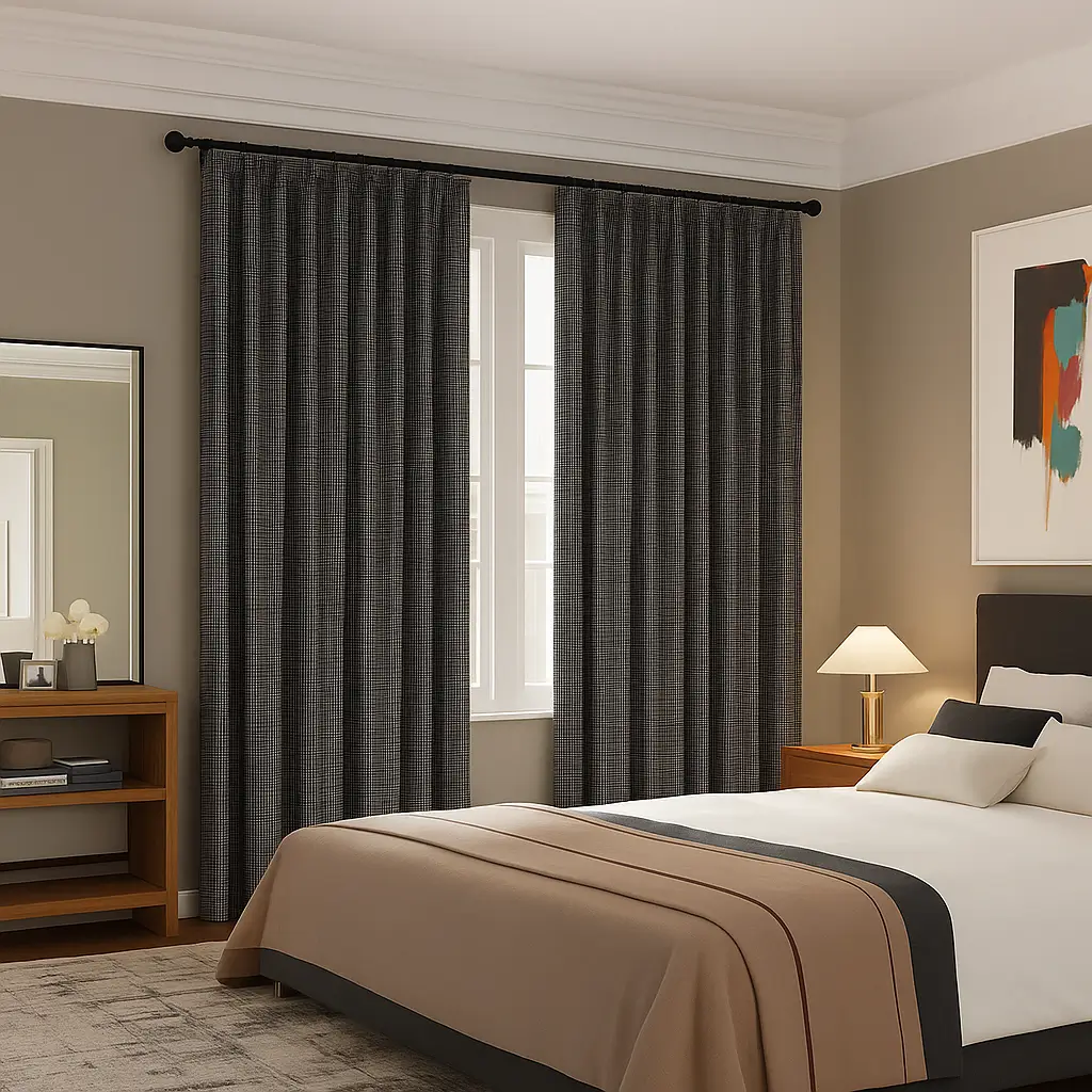 Self Leveling Risala Alcor Smoke Blackout Curtains In Bedroom