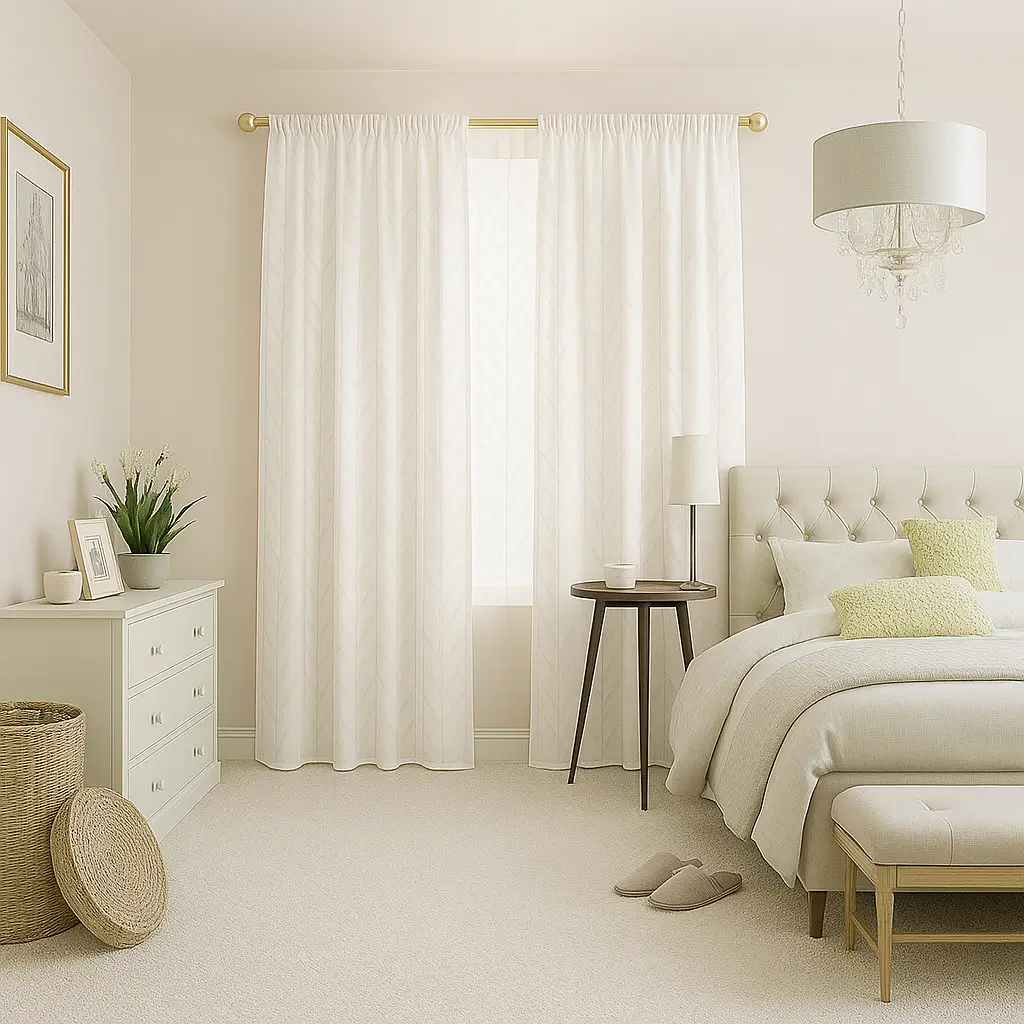 Risala Alpine Silver Voile Curtains In Bedroom