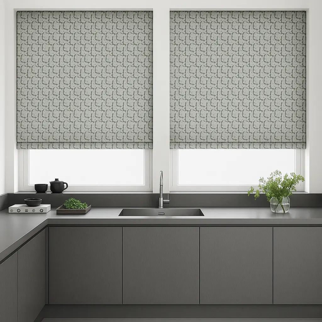 Self Leveling Risala Arqen Roman Blinds In Kitchen