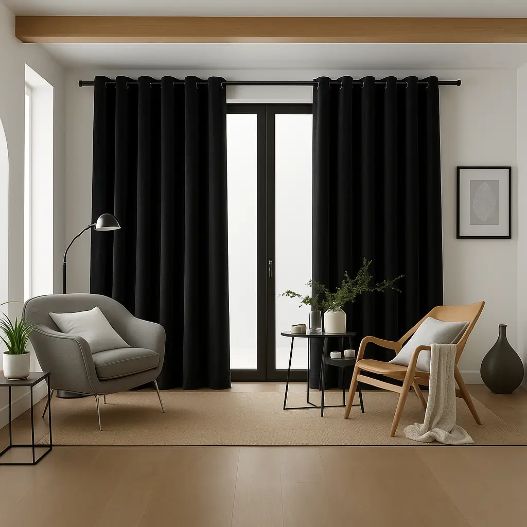 Risala Blue Velvet Curtains In Living Room