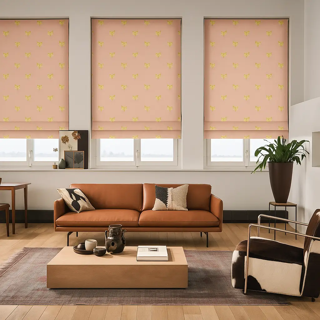 Self Leveling Risala Camee Roman Blinds In Living Room