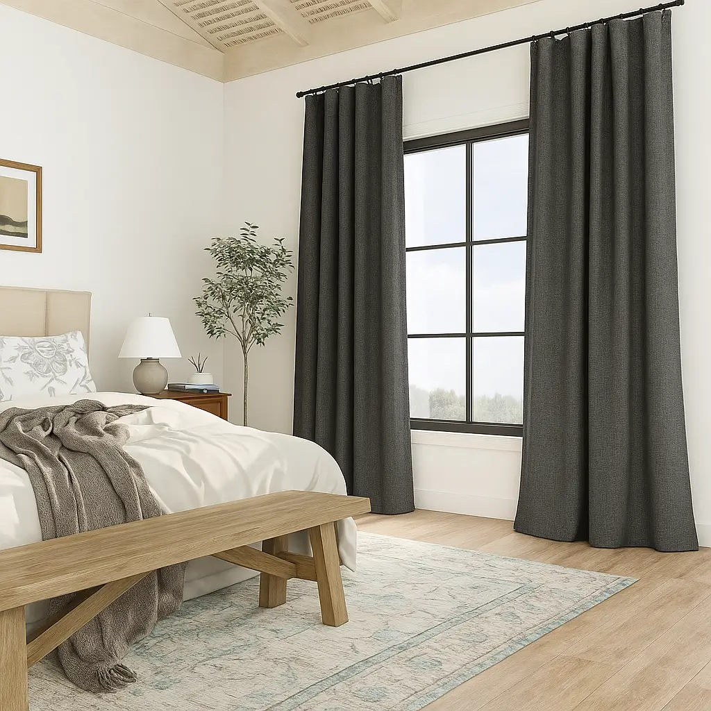 Self Leveling Risala Cato Pencil Pleat Linen Curtains In Bedroom