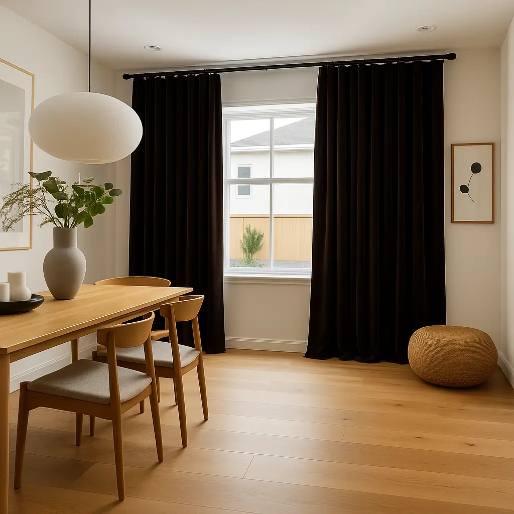 Risala Charcoal Velvet Curtains In Dining Area