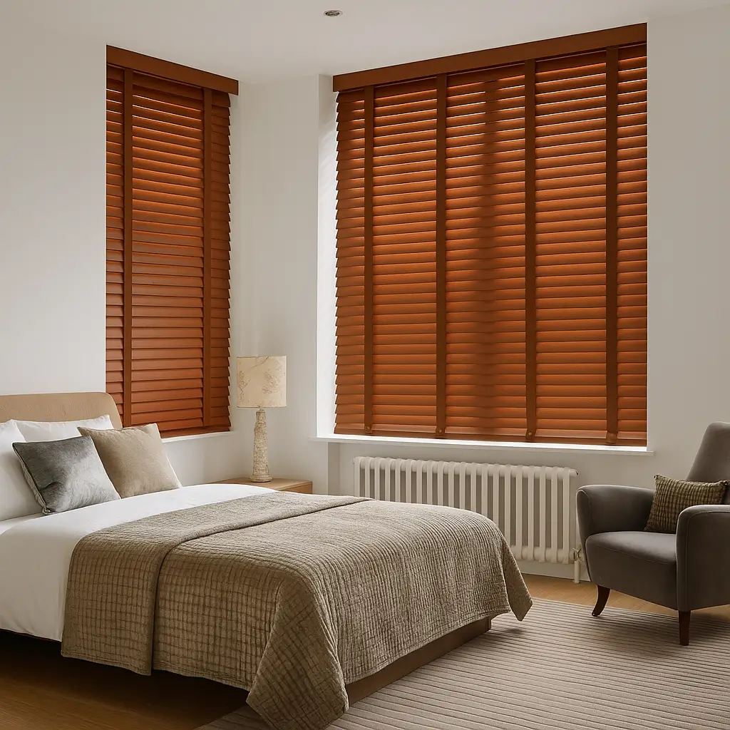 Risala Cherry Wooden Blinds In Bedroom