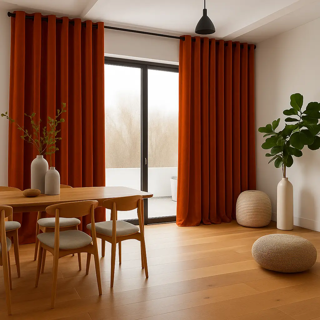 Risala Cinnamon Velvet Curtains In Dining Room
