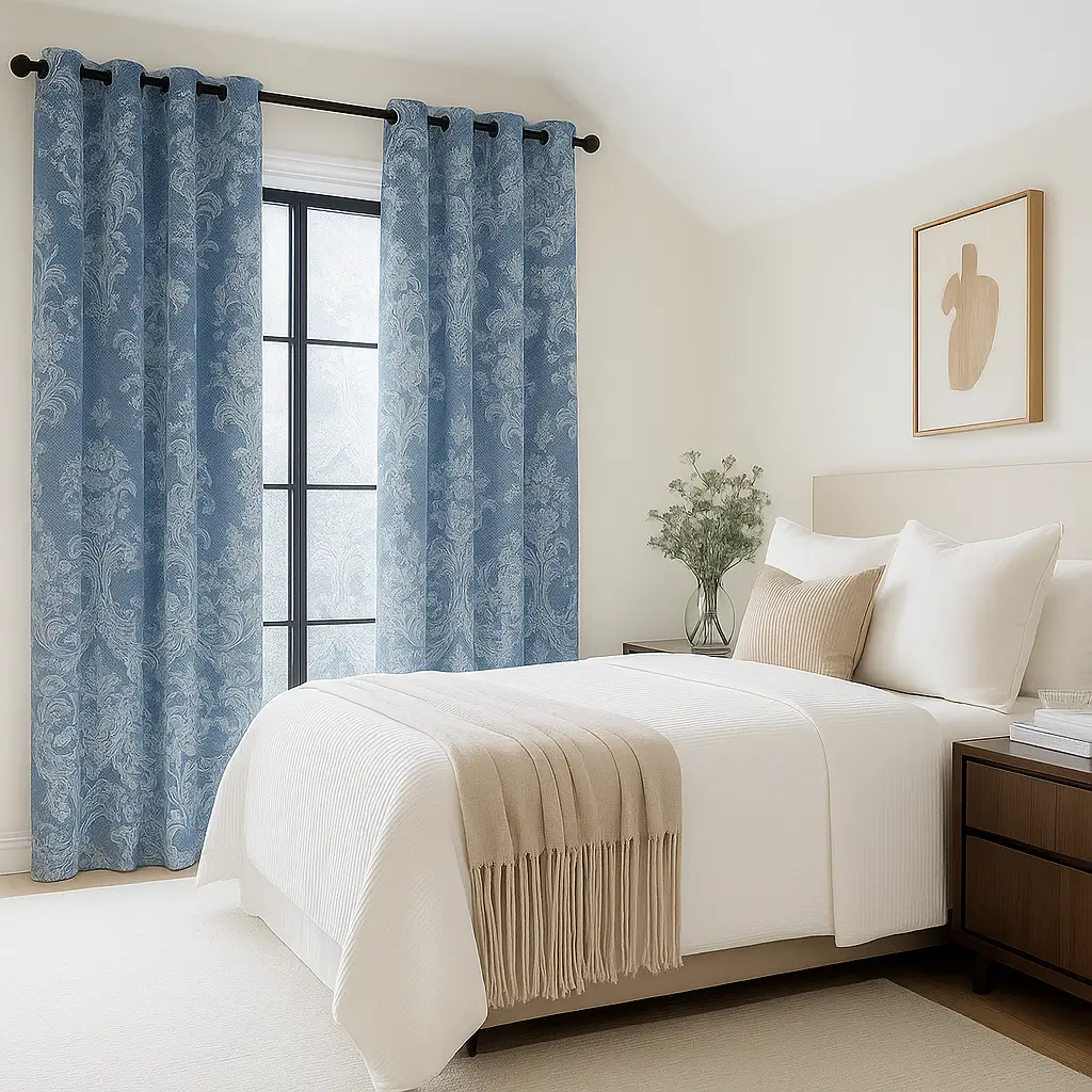 Self Leveling Risala Clumber White Lace Curtains In Bedroom