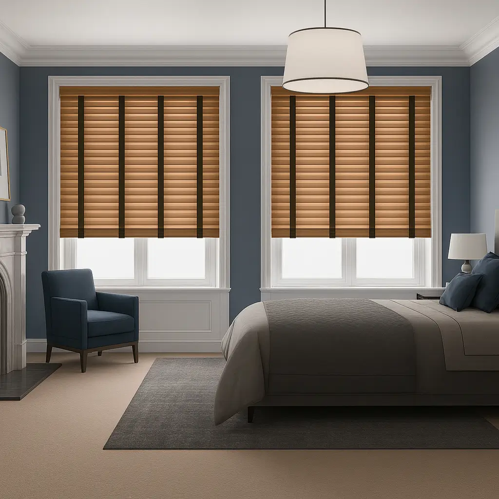 Risala Cork Beige Wooden Blinds In Bedroom