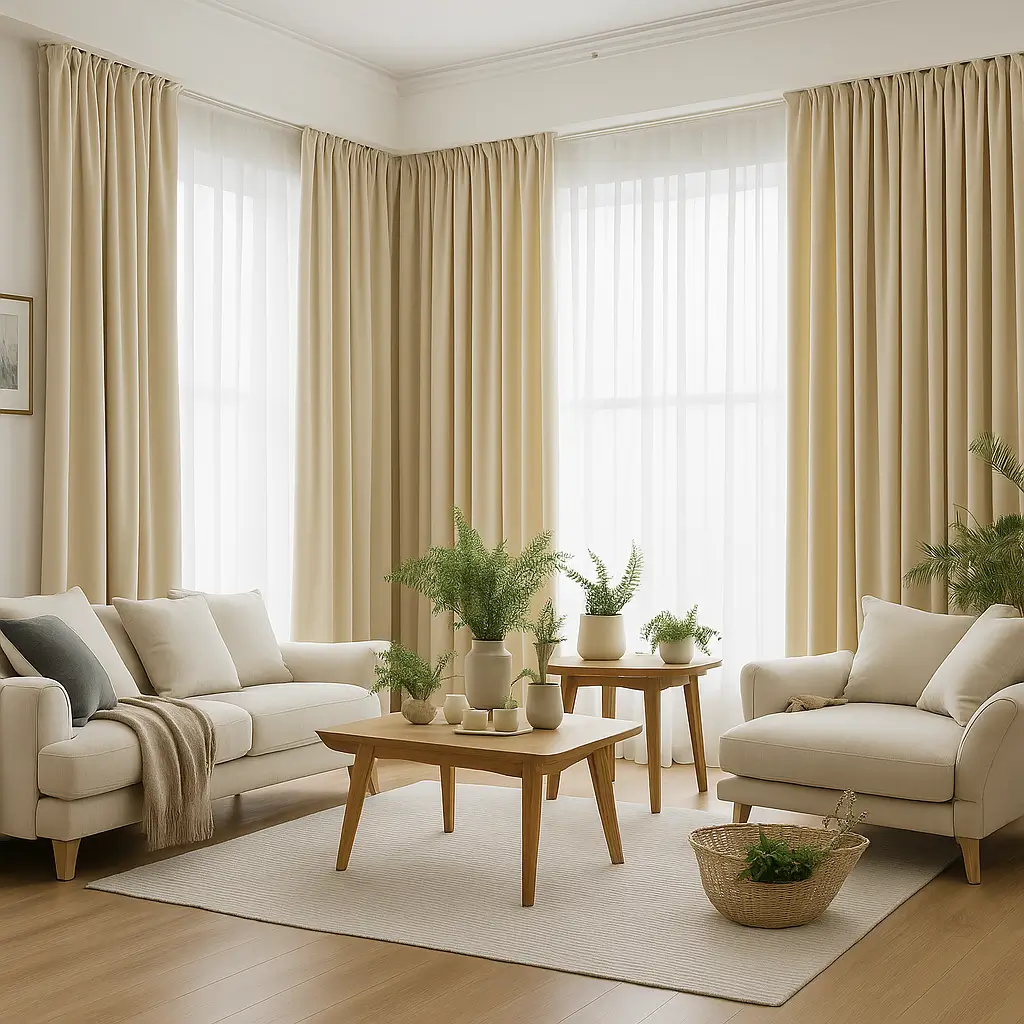 Risala Cream Velvet Curtains In Living Room