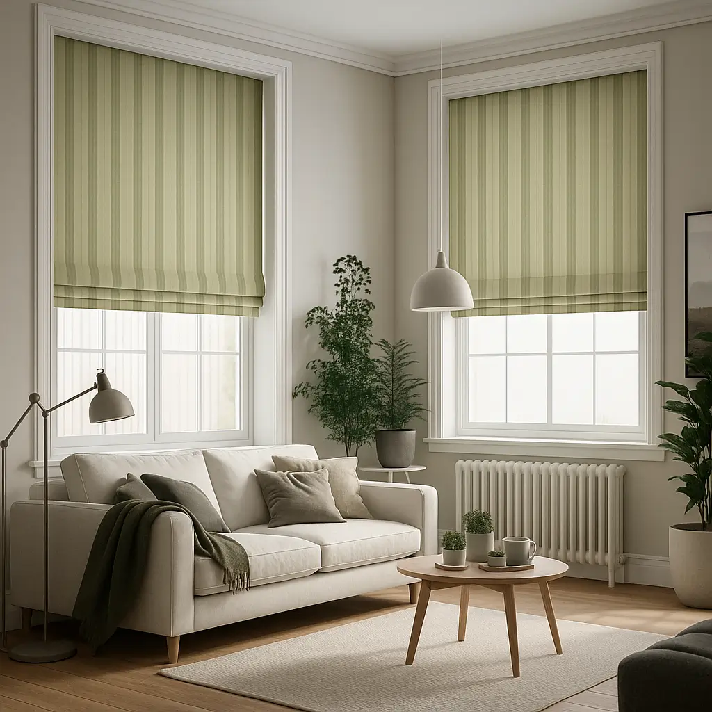 Self Leveling Risala Creamy Yellow Vertical Blinds In Living Room