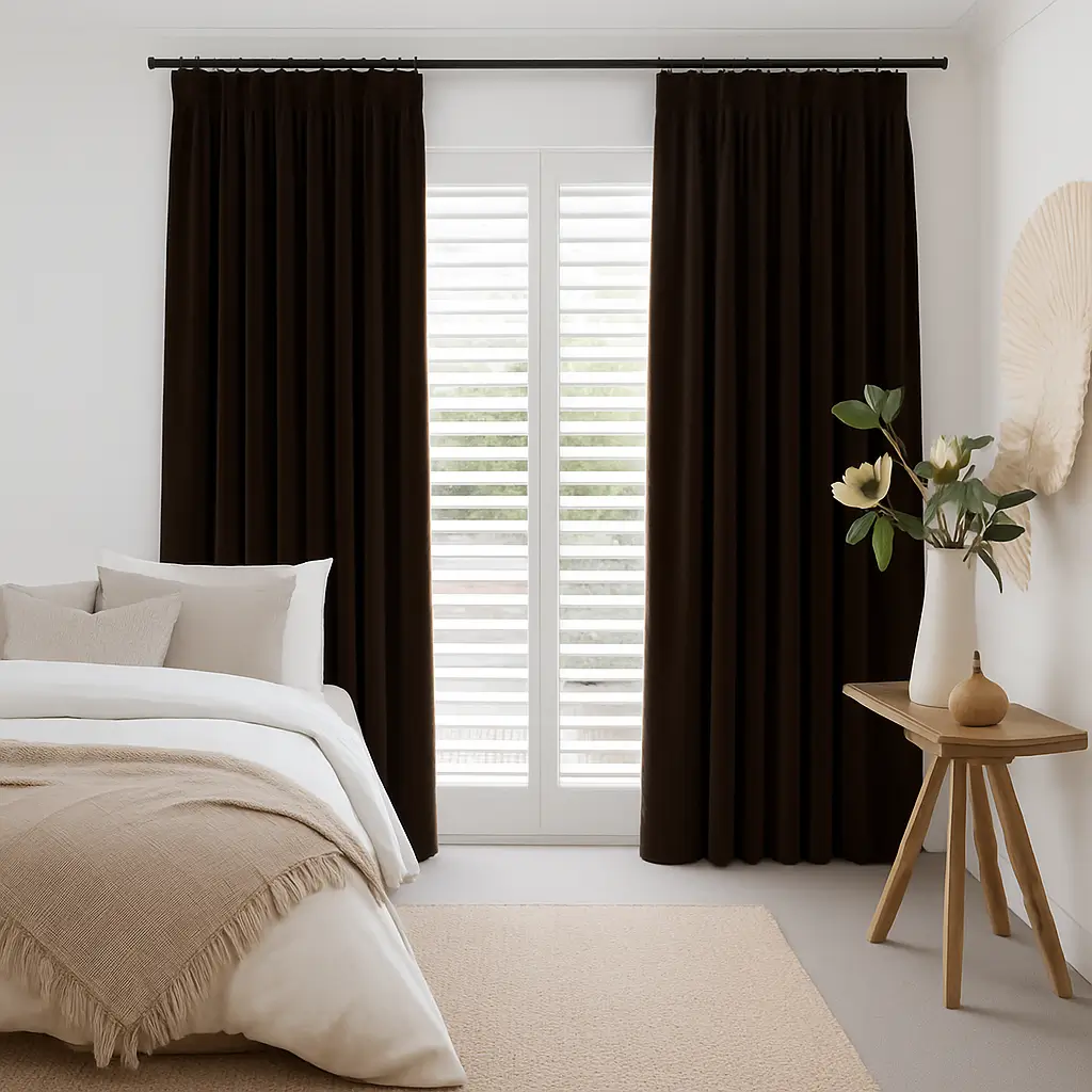 Risala Damson Velvet Curtains In Bedroom