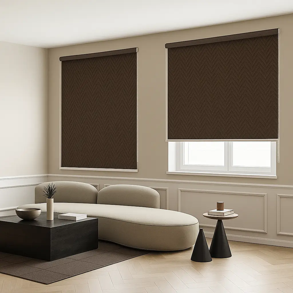 Risala Dark Brown Venetian Blinds In Living Room